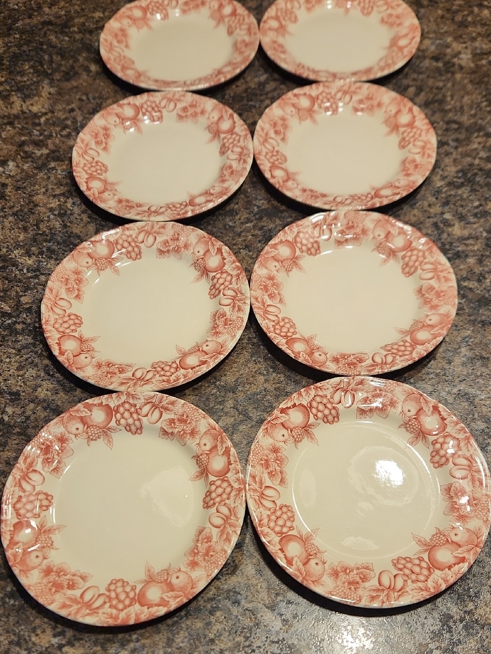 EUC Libbey Cream Dessert Plates with Red Fruit Border - Set of 8